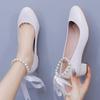 Women Pumps Sexy Wedding Prom Sandals Ankle Strap PU 3CM Square Heel New Fashionable Round Headed Pearl Ribbon Women Shoes