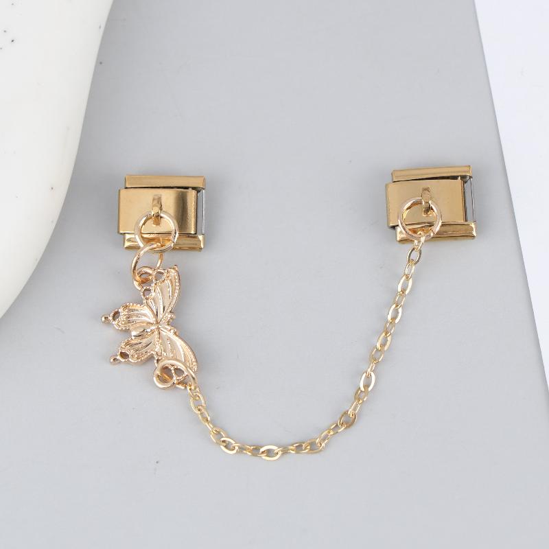 Stainless Steel Cherry Heart Star Gold Color Tassel Chain Italian Charm Links Fit 9Mm Bracelet Diy Making Jewelry Accessories