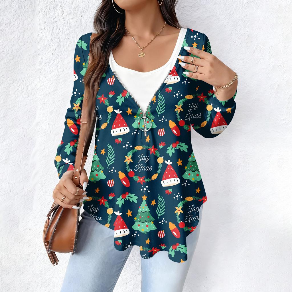 Women's Fashionable Casual Long Sleeved Loose Oversized Printed Top