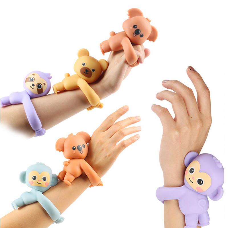 Stress Relief Toys TPR Soft Squeeze Cartoon Monkey Elastic Bracelet Children Fun Interactive Palm Pet Cute Monkey Bracelet Toys
