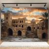 Ancient Castle Sunset Tapestry Historical Architecture Wall Hanging Vintage Style Home Decor Warm Color Palette Scenic Backdrop