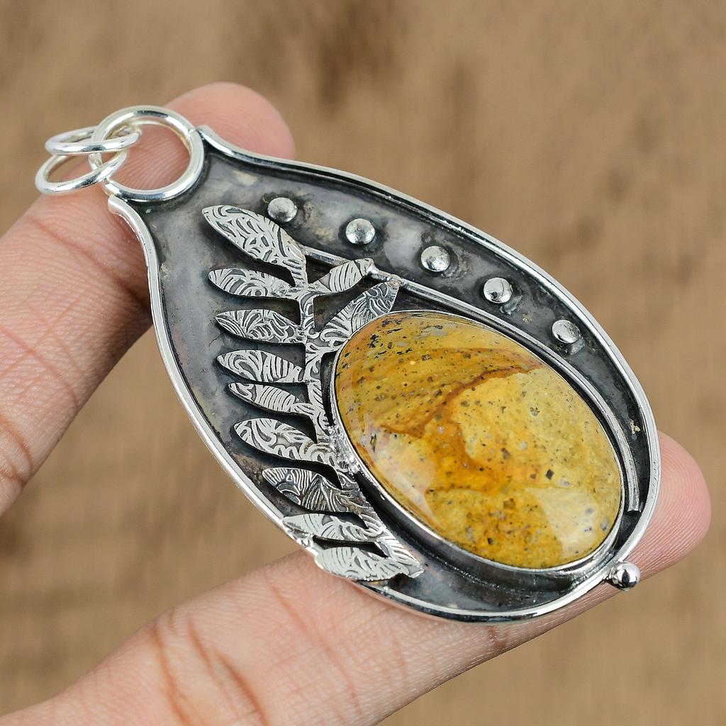 Birthday Gift For Her Natural Picasso Jasper Gemstone Pendant 925 Silver