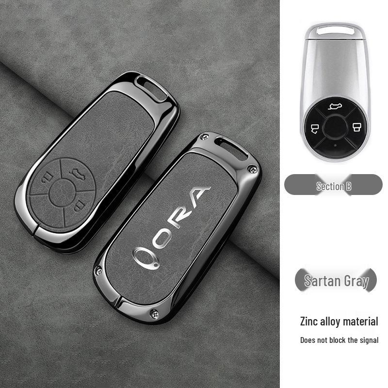 Great Wall ORA Key Cover for Good/Black/Lightning/White/Ballet Cat Models - High-End Black Full Shell with Buckle