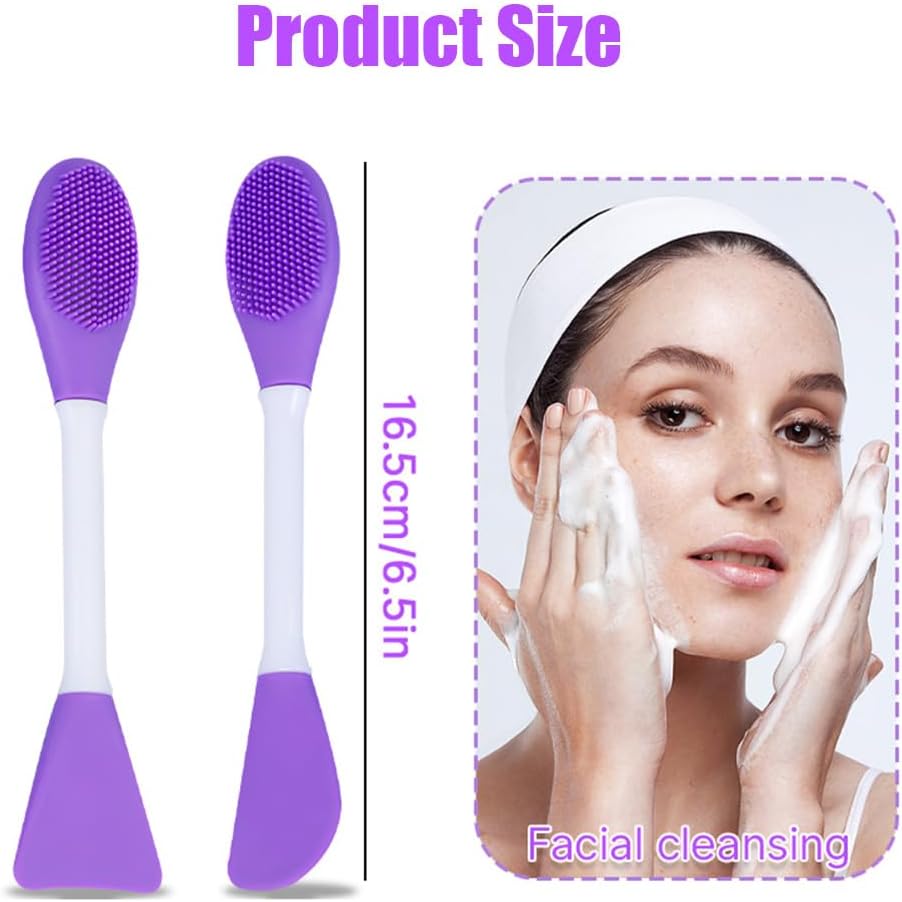 2 Pcs Silicone Face Brush,Soft Facial Cleansing Brush,Silicone Face Scrubber for Deep Pore Cleansing,Exfoliating,DIY Mask(Purple)