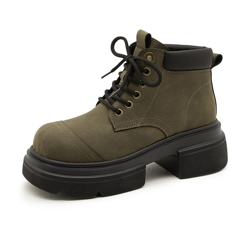 Women's Ankle Boots and Short Boots Thick-soled Lace-up Color-blocked Casual Women Shoe Autumn/winter Work Boots Female
