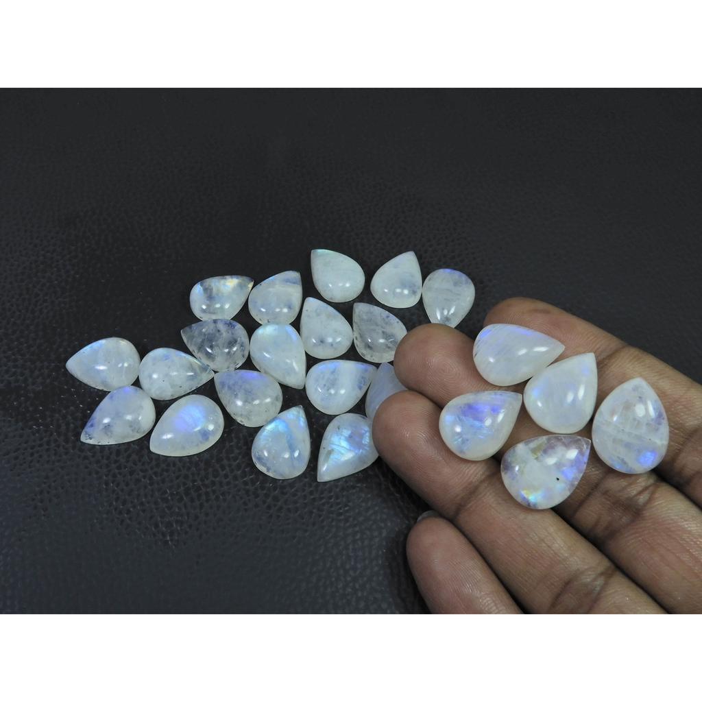 13X18MM Natural Rainbow Moonstone Pear Cabochon Loose Gemstone 24Pcs Lot C-1782