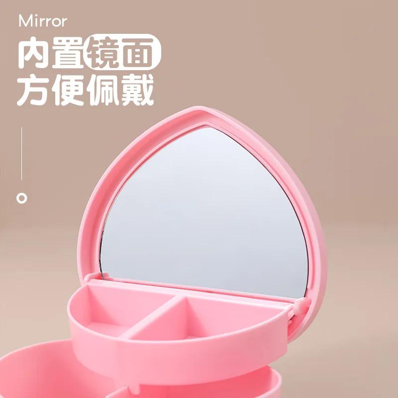 Pink girl heart makeup jewelry storage box desktop love jewelry box double mirror storage box in student dormitory