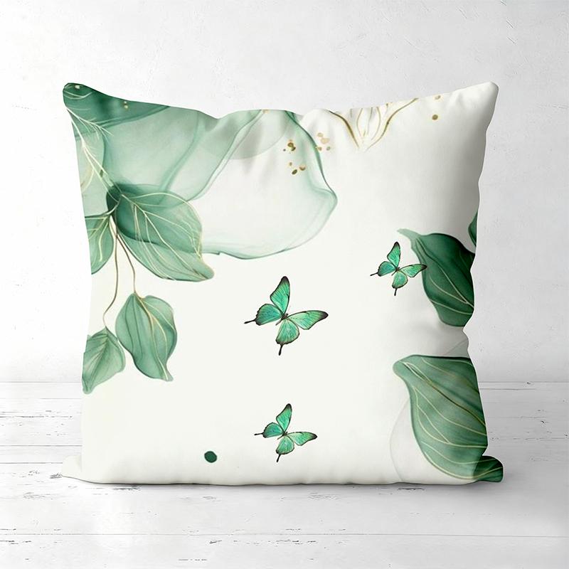Green Floral Butterfly Printed Decorative Throw Pillow Cases Polyester pillowcase, sofa decorative cushion cov Headboard Pillow
