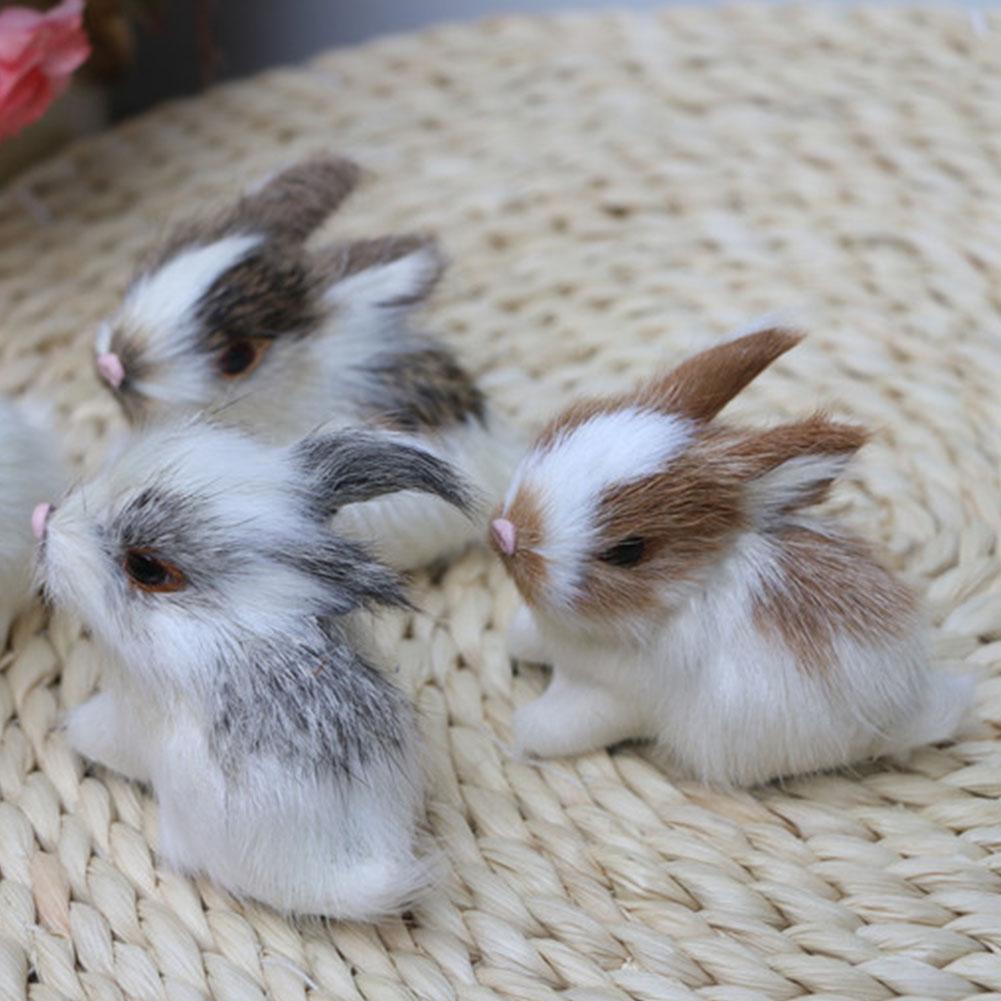 Cute Simulation Plush Rabbit Ornament Easter Furry Animal Model Bunny Miniature Home Decoration U5I0