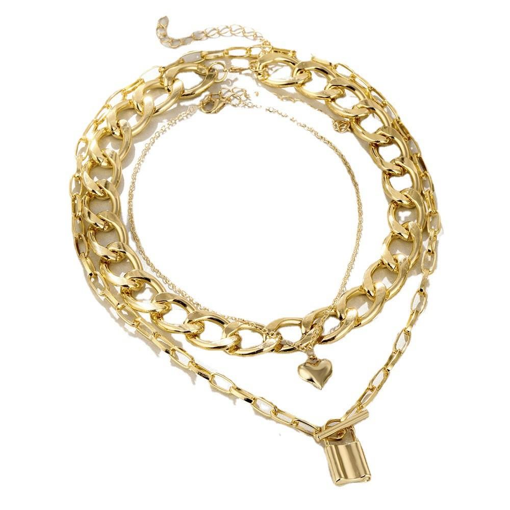 Stylish Alloy Key Pendant Necklace Three Layer Chain For Women Fashion Jewelry Gift