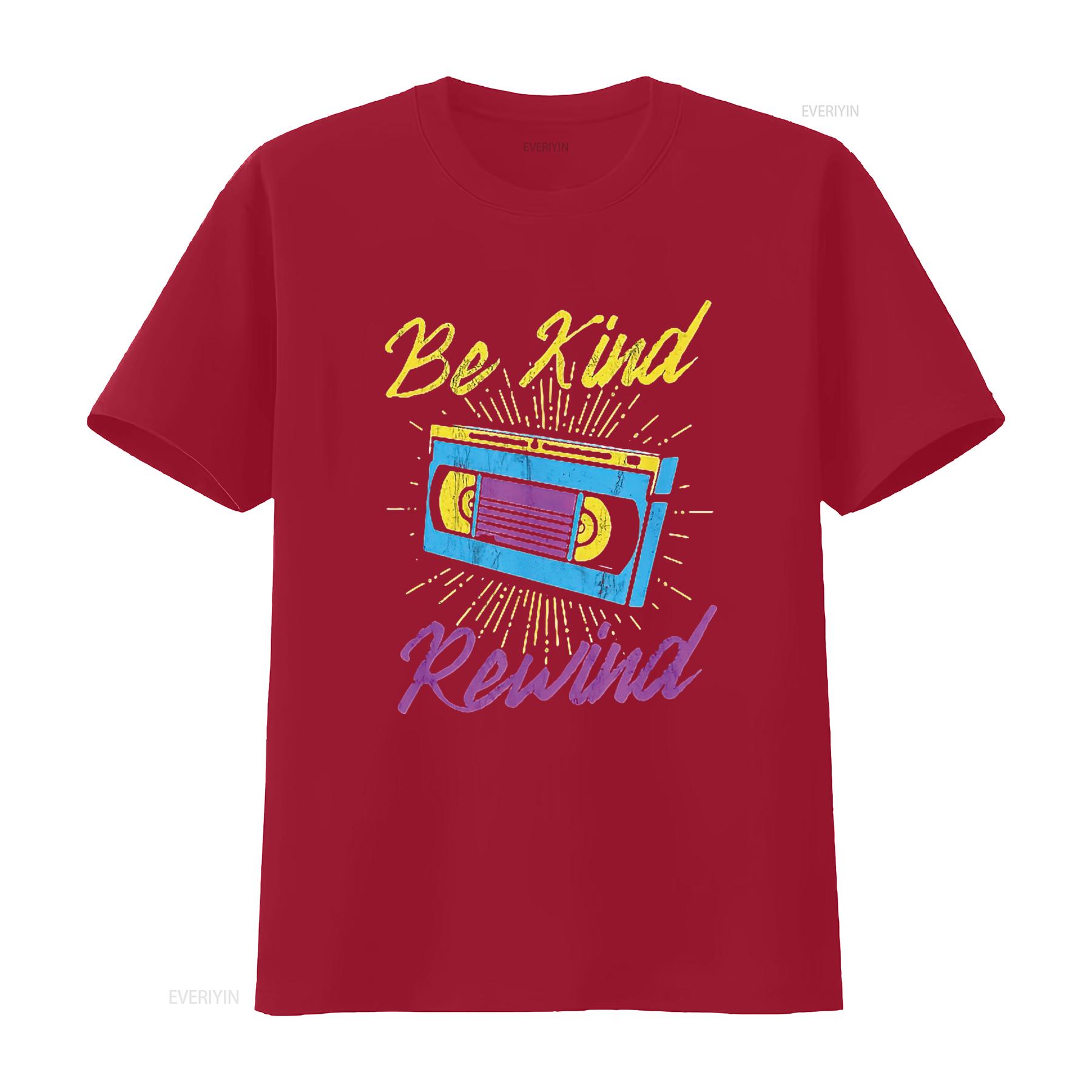 Mens Be Kind Rewind Retro Vintage 80s 90s Funny VHS VCR T Shirt Black 2X Large vintage Washed homme Versatile graphic S
