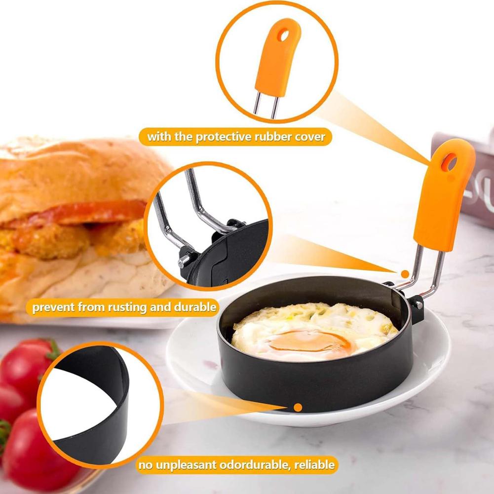 4 Stück Eierringe Antihaft zum Braten Runde Eierform mit Ölpinsel Spiegelei-Ring Edelstahl Eierkreise Eierformer