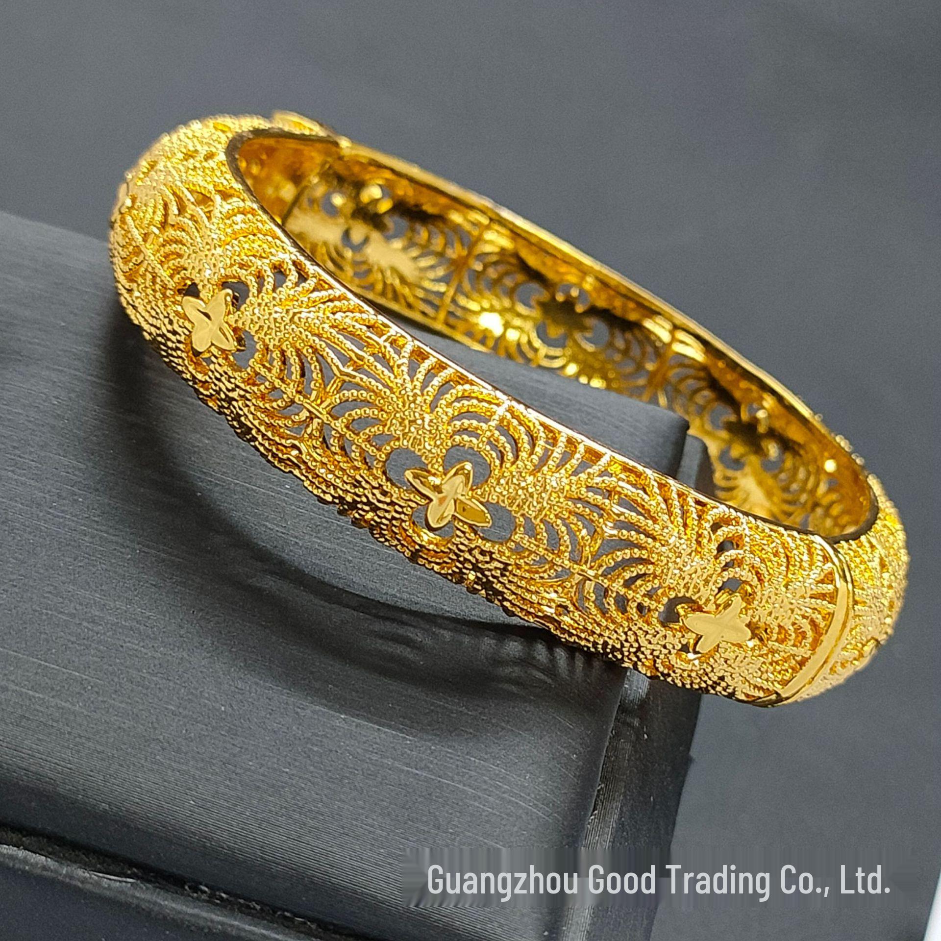 

Браслет с резной пряжкой из 24-каратного золота: Женские украшения Ближнего Востока Дубая из вьетнамского песочного золота, устойчивые к выцветанию