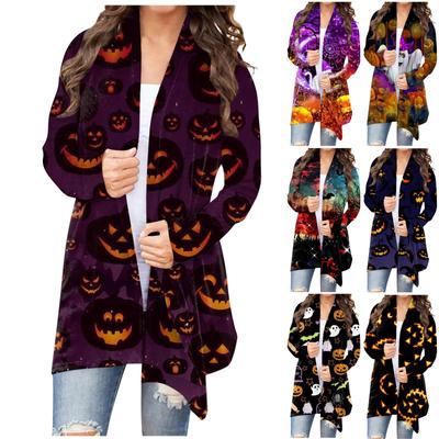 Women's Fashion Casual Floral Print Medium Length Cardigan Jacket Coat