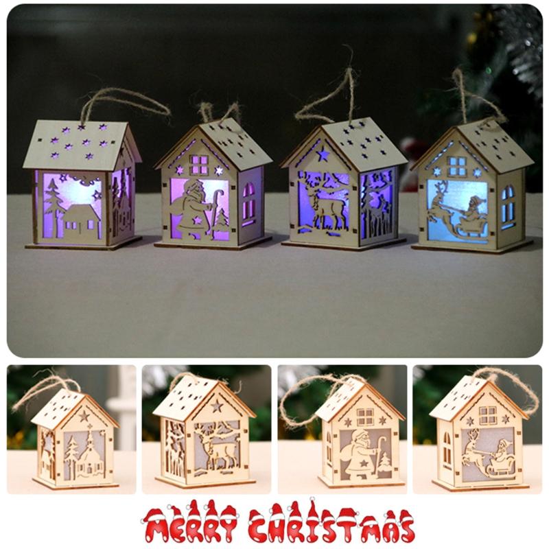 3/5’’ Xmas Desk Decor House Santa/Snowman/Reindeer Tabletop Decor Lovely Christmas Ornament DIY Wooden Puzzle Art Crafts