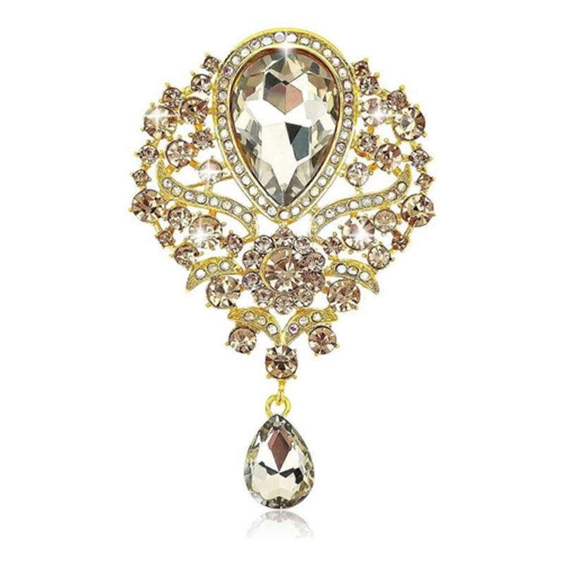 Rhinestone Flower Brooch Silver-plated Vintage Pin For
