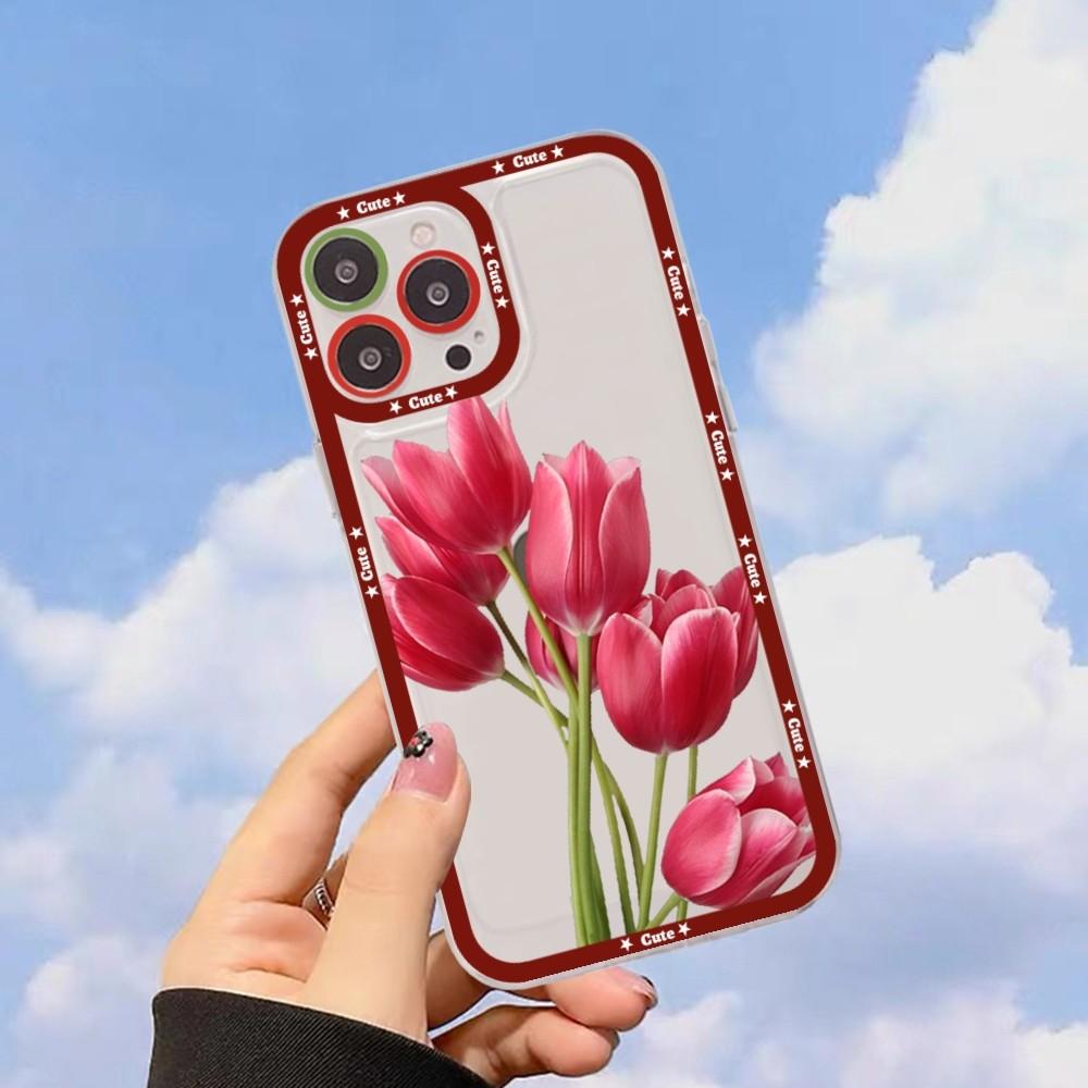 

Красный чехол для телефона с изображением тюльпана и розы для iPhone 15 11 12 13 14 Mini Pro Max XR X XS TPU прозрачный чехол iphone 15pro max