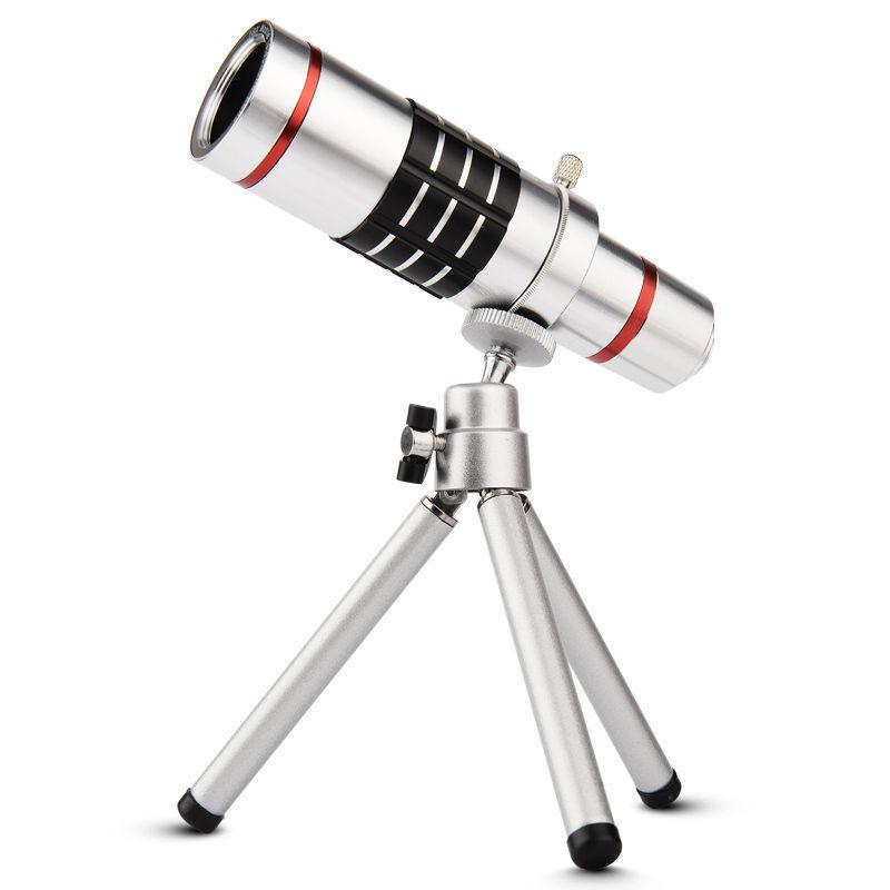 Cell Phone Camera Lens Kit 18X Zoom Optical Telephoto Lens with Tripod and Wide Angle Universal 4k phone camera lens Silver+Tripod Clip Kit