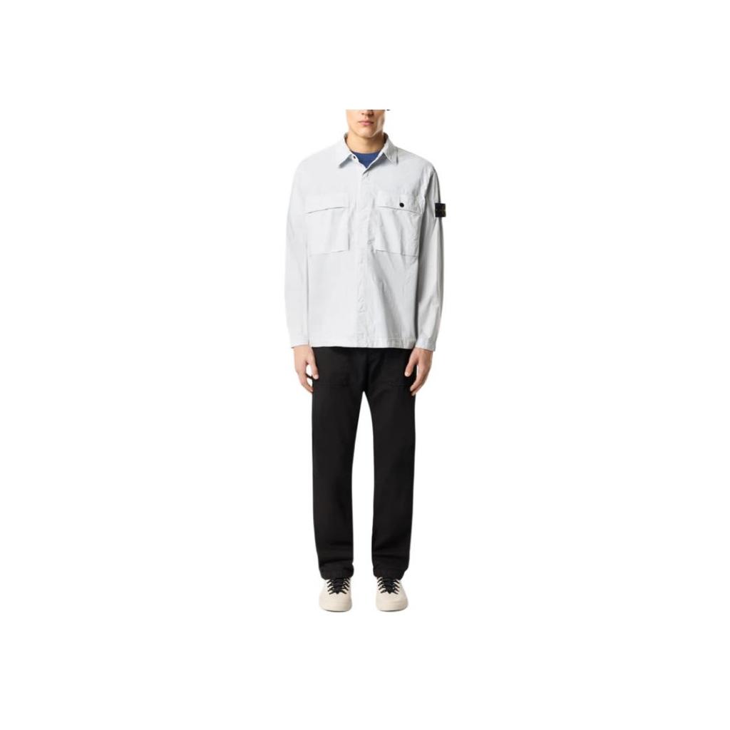 STONE ISLAND Logo Pocket Long Sleeve Shirt Men Shirts Sky-Blue K1S151200015S0003V0041