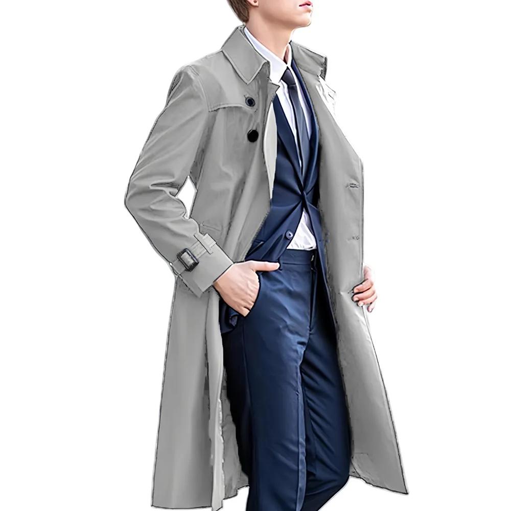Spring Autumn Long Trench Men England Style Smart Casual Double Breasted Outerwear Coats Mens Turn Down Collar Windbreaker