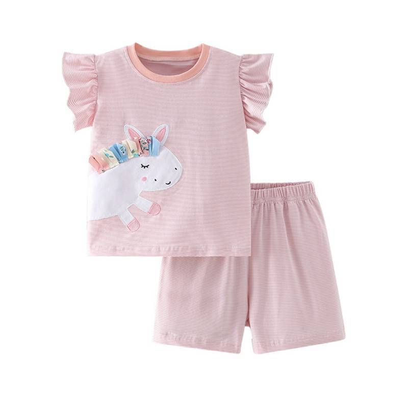 Girl Summer Cotton Animal Cartoon Twopiece Set For Kids Ages 3 To 8