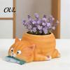 Süße Katzen Pflanzgefäße für Sukkulenten Fischfressende Pflanzgefäße, Blumentopf mit Drainage, Lustige Kreativ geformte Blumen Corgi Sukkulenten, Zimmerpflanzen,
