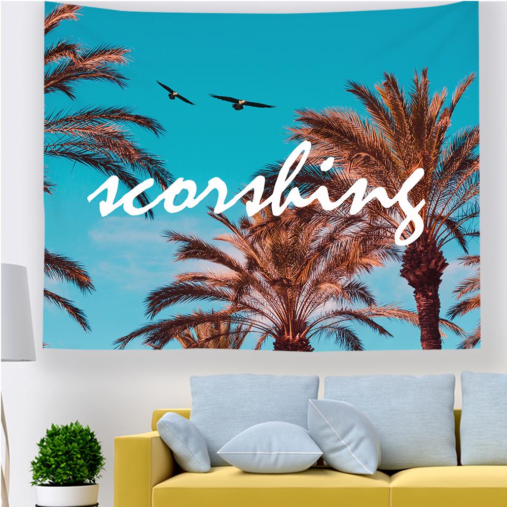 Tapeçaria de parede Coconut Grove Decoração para casa Tapeçaria de praia do pôr do sol Tapeçaria à beira-mar Palmeira Seascape Arte de parede tapiz