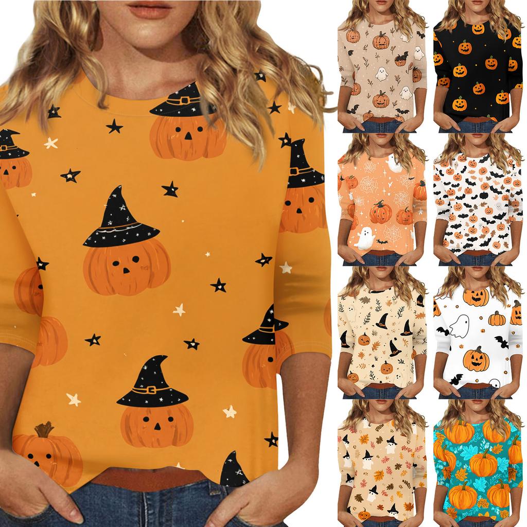 Women's O-neck 3/4 Sleeve  Printed Top