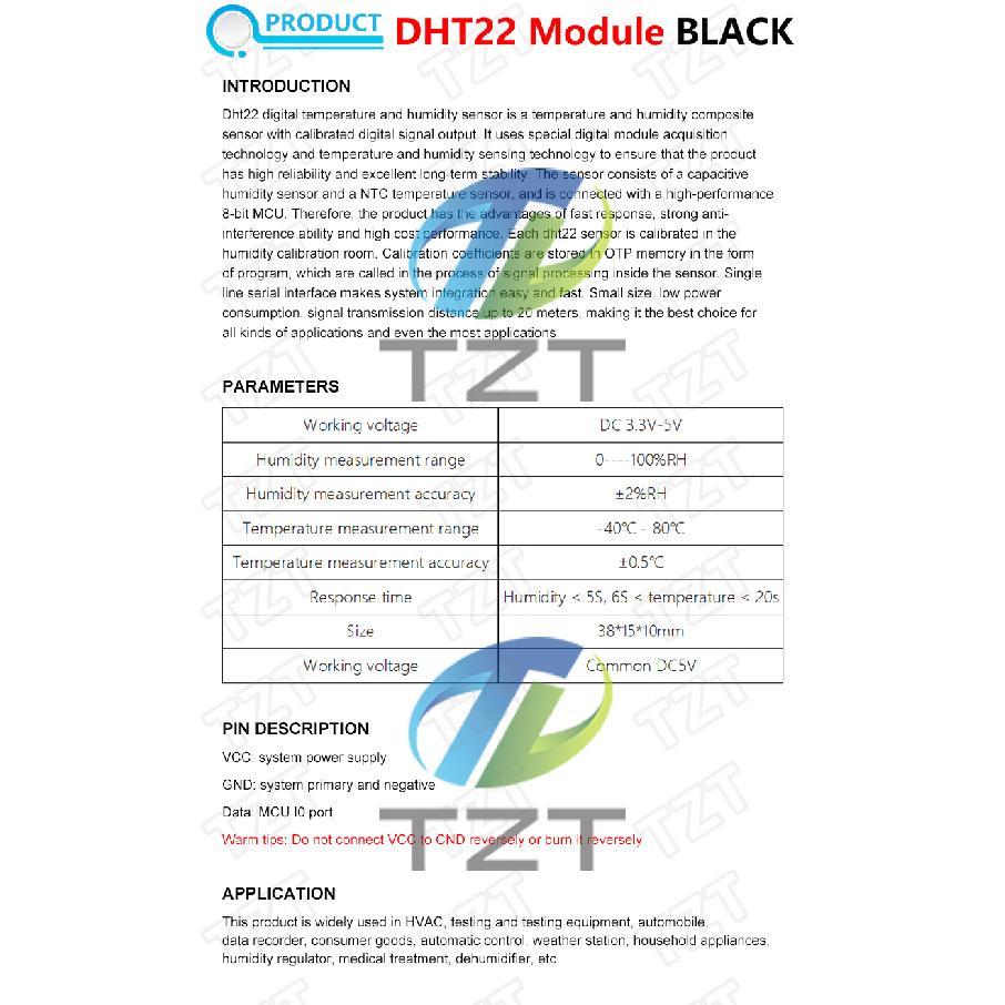TZT 1/2/5pcs DHT22 Digital Temperature and Humidity Sensors AM2302 Module With Cable For ArduinoReplacement Sensors2