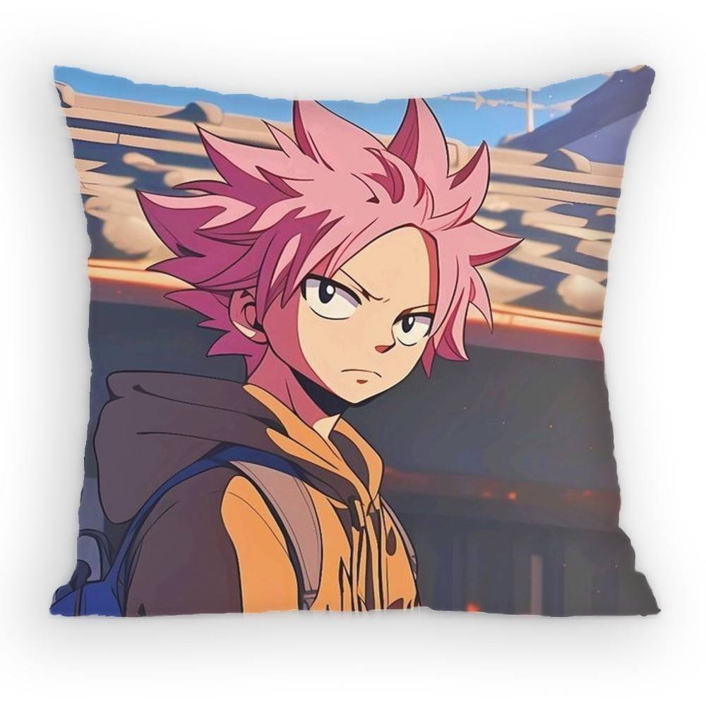 FAIRY TAIL Natsu Pillow Case Antidustmite Pillowcase Invisible zipper silky short plush Sofa cushion cover