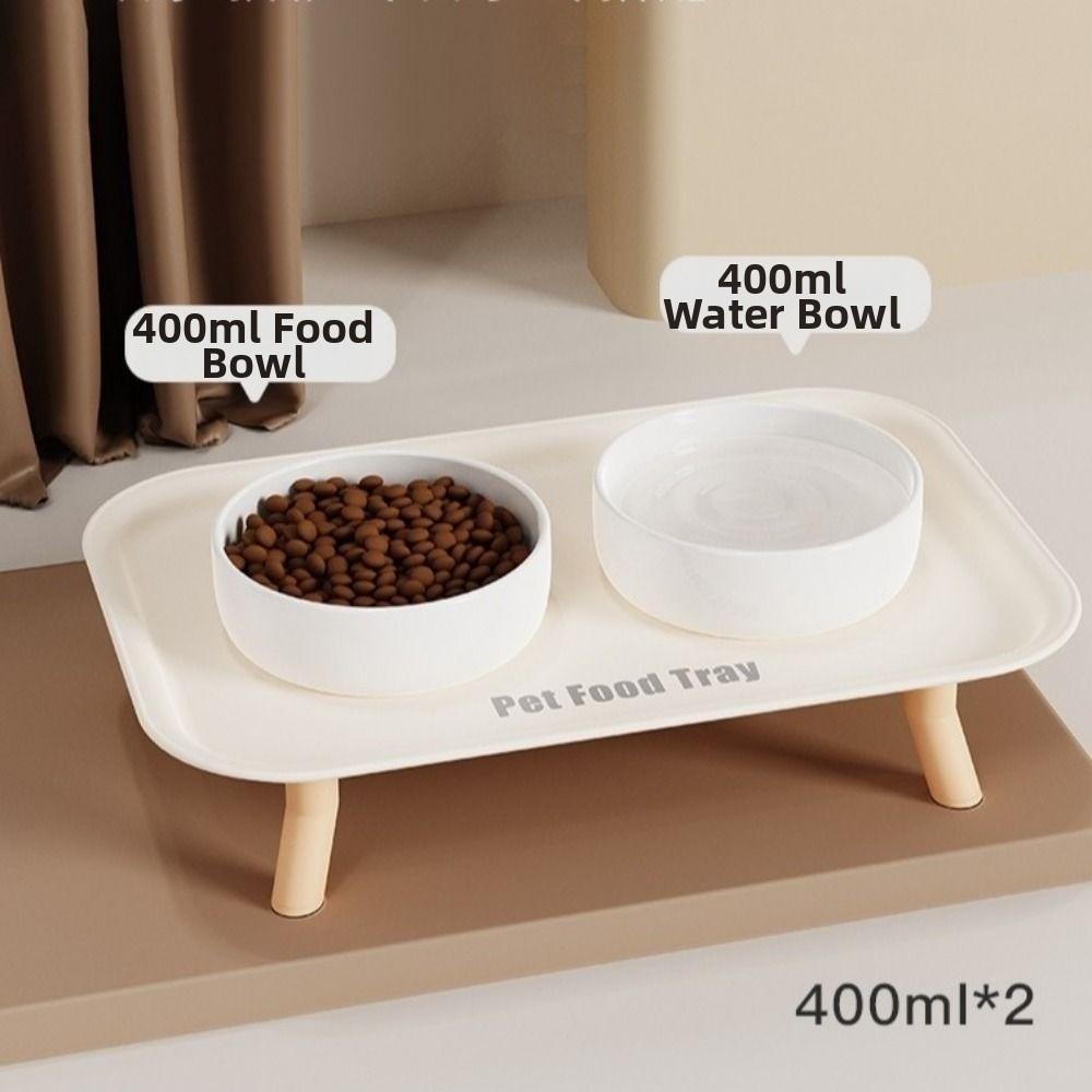 Large Capacity Pet Double Bowl Anti-Splash Neck Protection Dog Bowl Anti-Flip Ceramic Pet Food Water Feeder Drinking Water