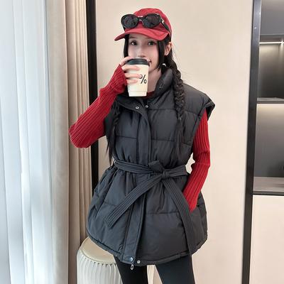 Chaleco de plumón grueso de invierno para mujer de longitud media con cuello alto