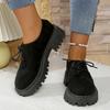 Women's Thick Heel Shoes Spring New Round Head Splicing Suede Front Strap Thick Sole Anti-slip Wear-resistant Loafers