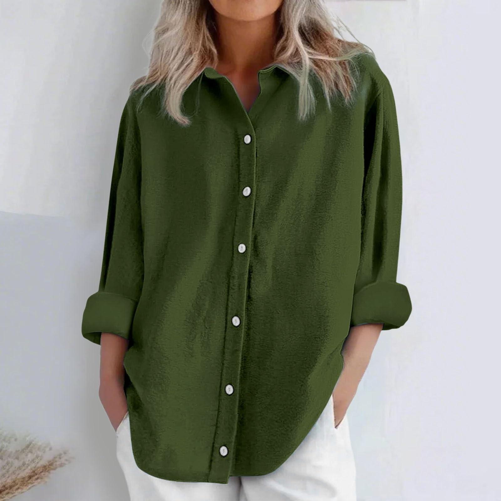 

Women s Fashion Casual Solid Colour Cotton Button Cardigan Long Sleeve Top L армія зелений колір