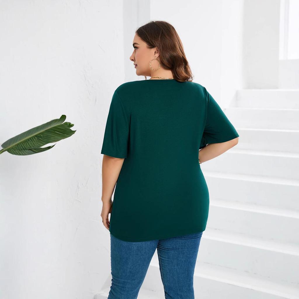 2023 Women's Plus Size Lace Trim Flared Short Sleeve Top