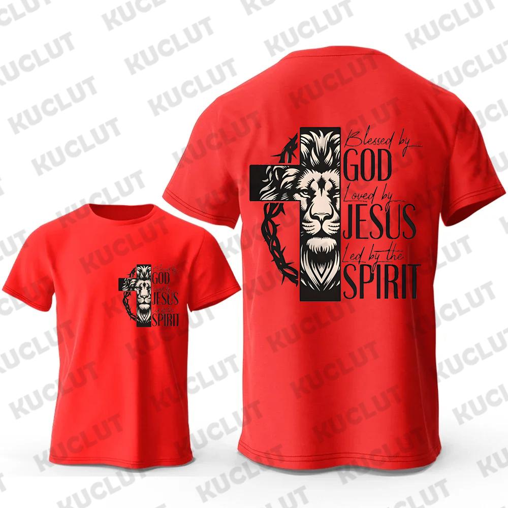 Novelty Blessed By God Loved By Jesus Led By The Spirit Print T-shirt Men Casual T Shirt Fashion Tops Tees Male Brand T-Shirts
