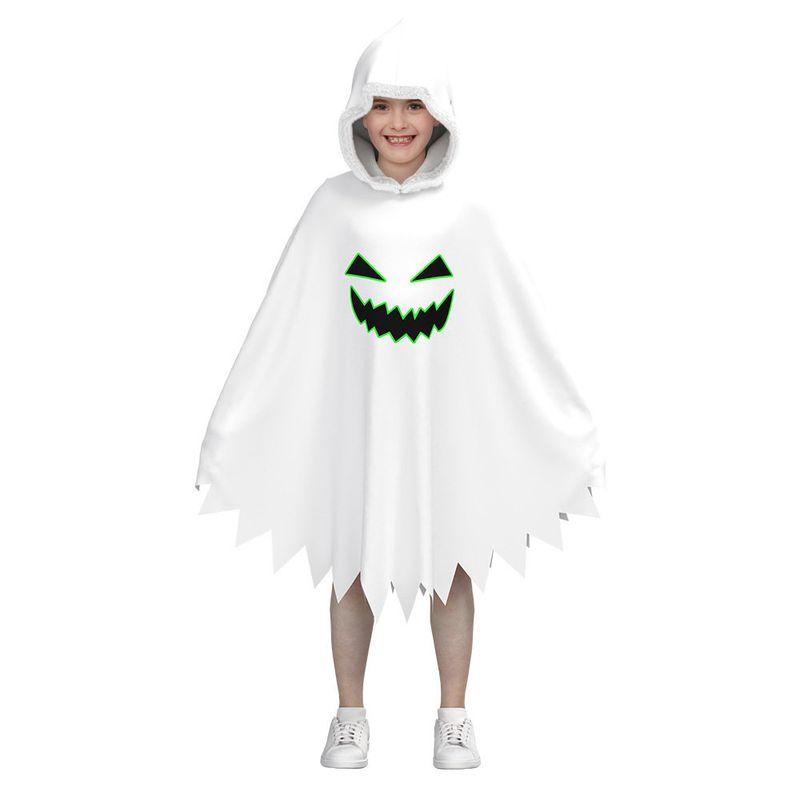 Cross-Border Children's White Ghost Glowing Face Cape Halloween Cosplay Theme Party Costume