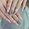 Pink Marble Silver Flame 3D Snake Rhinestone Press-On Nails