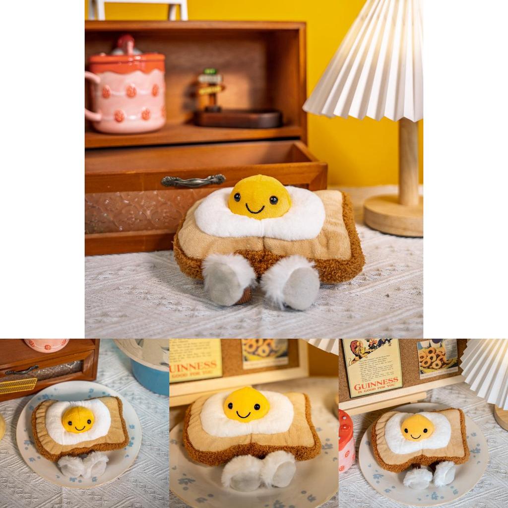 Plush Toast Egg Face Toy For Girls Gift Cute Cartoon Breakfast Decor