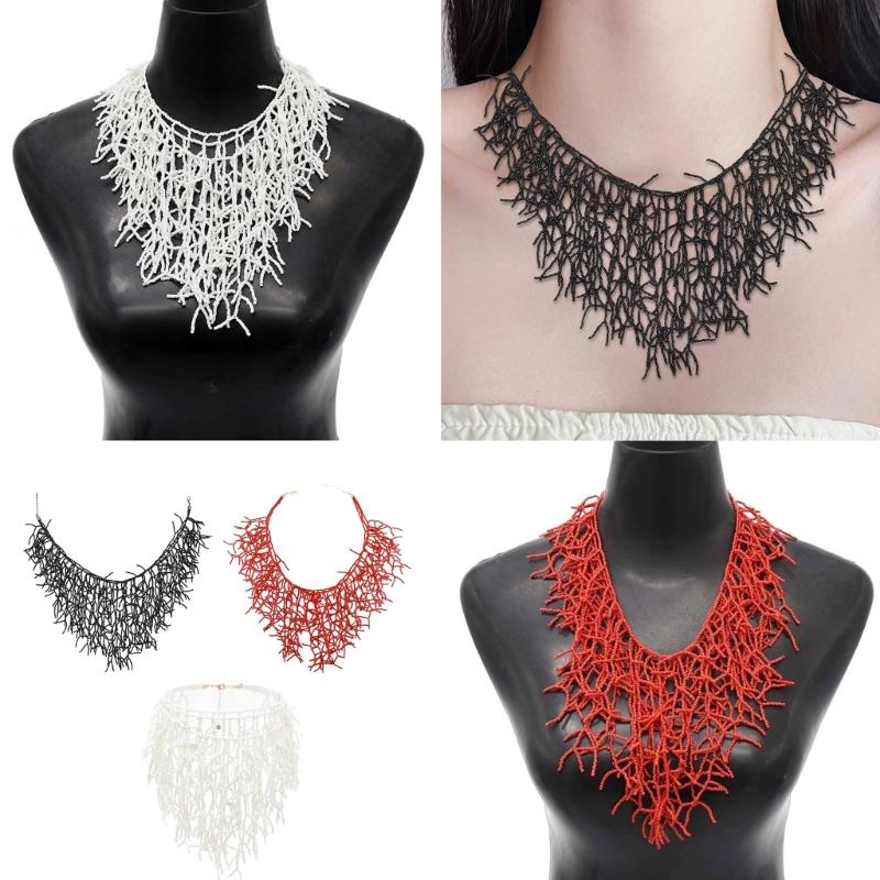 Wielofunkcyjny Ręcznie Robiony Naszyjnik z Koralików Koralowych Elegancki Element Wyrazisty Biżuteria Dodatek dla Modnych Kobiet Pań do Codziennego Użytku