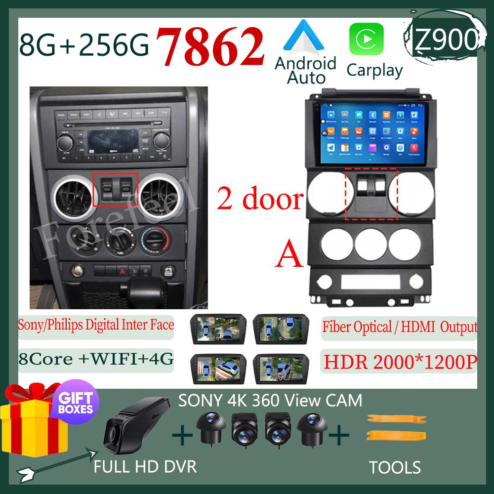 CarPlay Android 14 For Jeep Wrangler Unlimited 3 JK 2008 - 2010 Car 360 Camera GPS Head Unit Radio Auto 5G QLET WiFi DVD DSP IPS