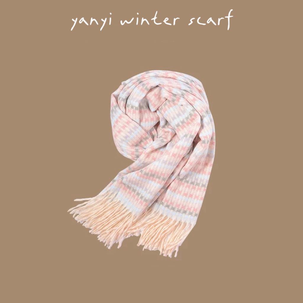 Women's Autumn & Winter Plaid Scarf: Thick Imitation Cashmere Shawl, Solid Color Neck Warmer for Students