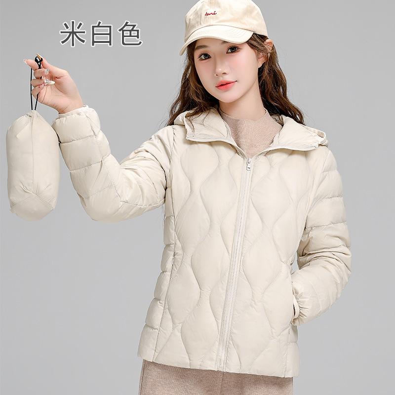 Pinghu Light and Thin Down Jacket Women's Short Hooded Autumn and Winter New Slim-fitting Versatile Long-sleeved White Duck Down Warm Jacket