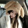 Ears Can Move Rabbit Ear Plush Cap Warm Beanies Hat Fashion Bomber Cap  Women