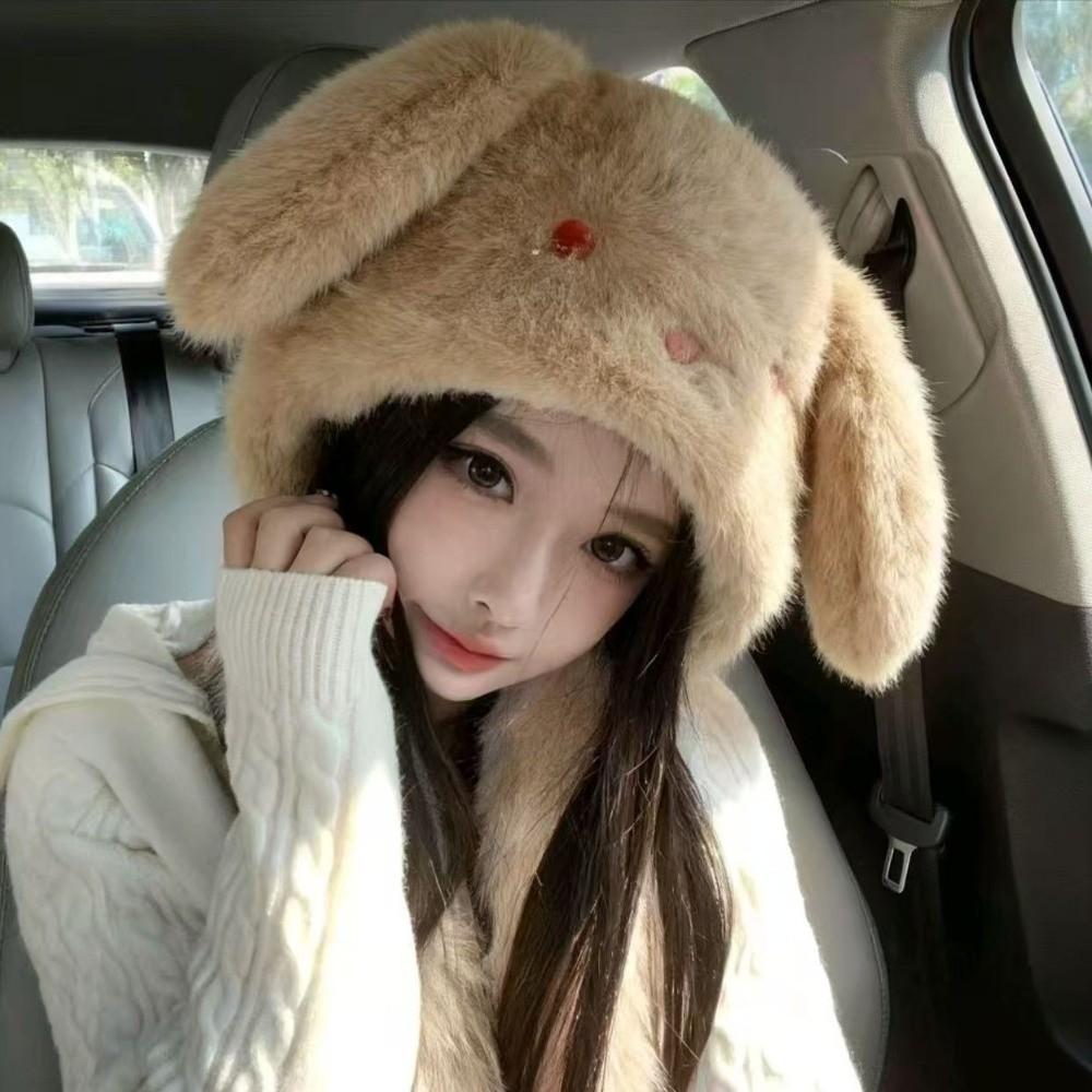 Ears Can Move Rabbit Ear Plush Cap Warm Beanies Hat Fashion Bomber Cap Women