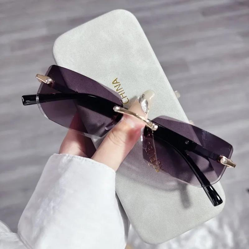 Fashion Retro Rimless Square Sunglasses Women Men Vintage Rectangle Sun Glasses Uv400 Driving Eyewear Frameless Gradient Shades