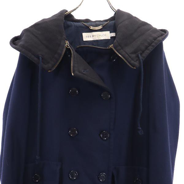 SEE BY CHLOE Cotton Filling Wool Coat 4 Navy Hood Women Used