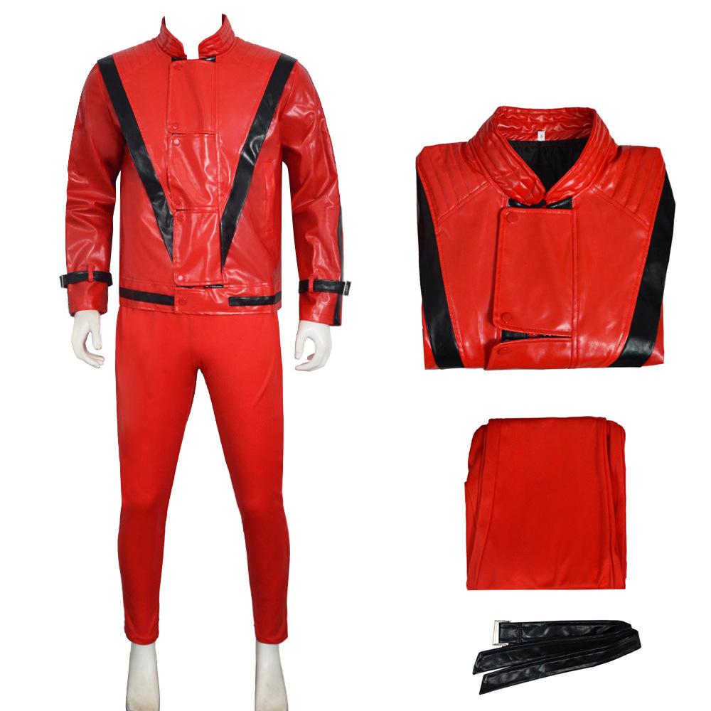 Michael Jackson Cosplay Rode Kunstleren Kostuum Halloweenfeest Podiumoptreden Rollenspel Volledige Outfit 130