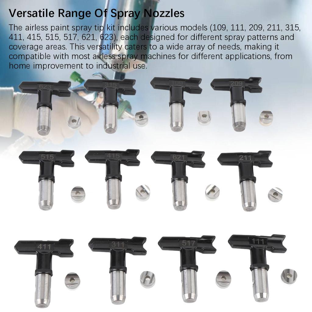 12 Sets Spray Tips Set Stainless Steel and ABS Stable Multifunctional Airless Spray Nozzles Machine
