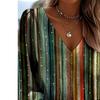 Printed Retro V-neck Women's Geometric Pattern Long-sleeved Top, New Style Women's Retro Western-style Printed V-neck Blouse